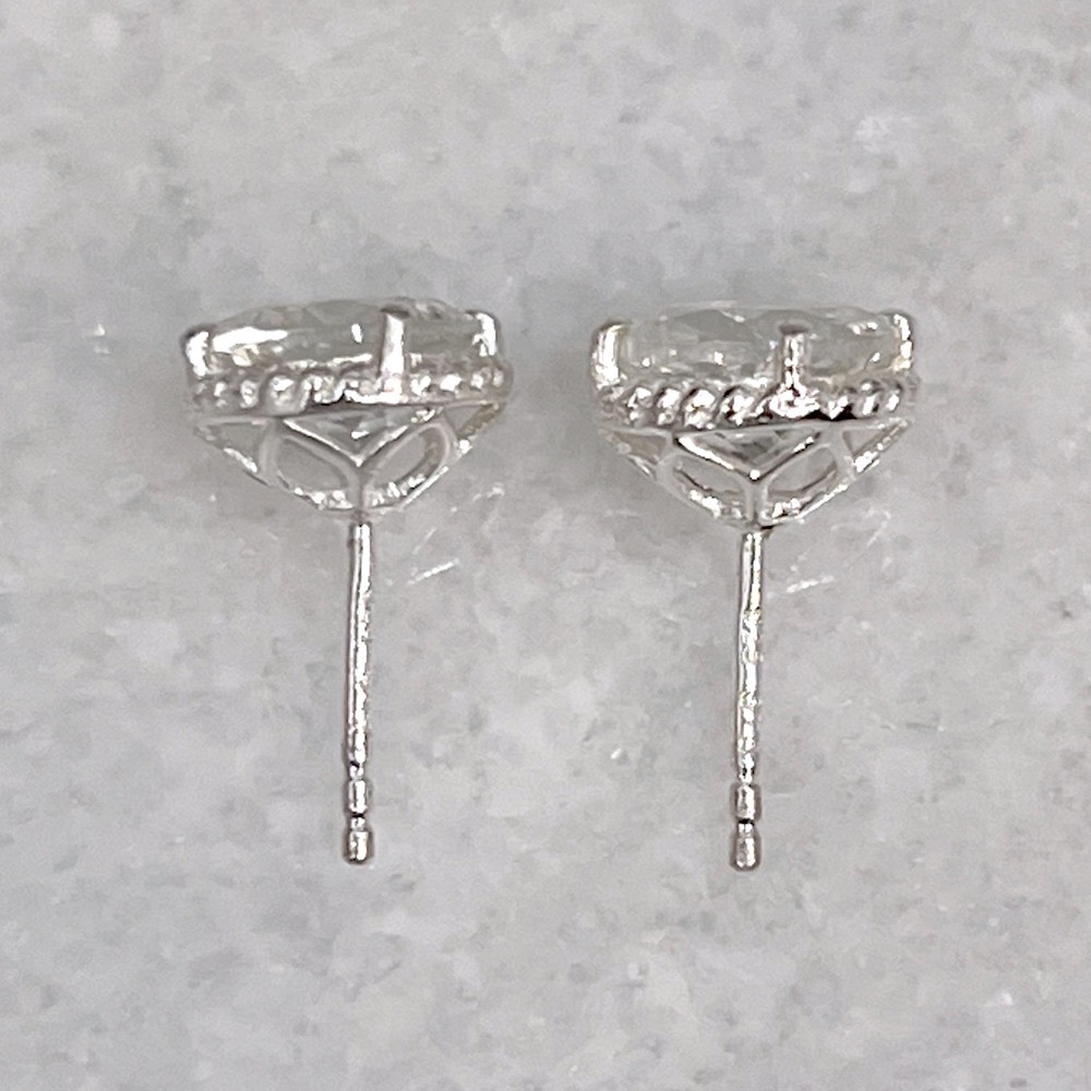 White Topaz Sterling Silver Halo Stud Earrings - Picture 4 of 10
